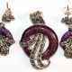 Set aus Ohrringen und Anhänger, 925er Silber, lila emailliert und Markasiten, 20,4 g, Ohrringe-L. ca. 3,3 cm und Anhänger-L. ca. 3,9 cm - фото 1