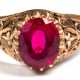 Ring, 14 k G, besetzt mit 1 oval facettiertem Rubin von ca. 4,0 ct., durchbrochen gearbeitete Schauseite, Ges.-Gew. ca. 3,2 g, RG 58 - photo 1