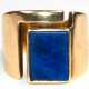 Lapislazuli-Ring, 585er GG, sich stark verbreiternde, offene Ringschiene mit rechteckigem Lapislazuli in Zargenfassung, Ges.-Gew. 16,68 g, RG 61 - photo 1