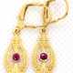 Ohrringe im Jugendstil, 925er Silber, vergoldet, Rubine, Länge ca. 3,4cm - photo 1