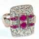 Ring im Art-Deco-Stil, 925er Silber, rhodiniert, echte Rubine z.T. im Carree-Schliff, Zirkonia im Brillant-und Baguetteschliff, RG 53, Innendurchmesser 16,8 mm, Größe des Ringkopfes ca. 2,0 x 1,5 cm - photo 1