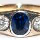 Ring, 585er GG, ca. 4,0 g, blauer Saphir, 2 Brillanten zus. ca. 0,40 ct, RG 60, Innendurchmesser 19,1 mm - photo 1