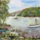 "Bergsee mit Seglern", Öl/ Lw., undeutl. sign. u.r., 47x55 cm, ungerahmt - photo 1