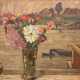 Albitz, Richard (1876 Berlin-1954 ebenda) "Blumenstrauß in Vase vor dem Fährhaus", Öl/ Mp., sign. u.l., rückseitig bez., 36x35,5 cm, Rahmen (Studium an der Kunstgewerbeschule Charlottenburg und besuchte gleichz… - photo 1