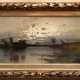Fischer, Eduard (1852-1905) "Uferlandschaft mit Windmühle im Abendlicht", Öl/Lw., signiert "Ed. Fischer" u.l., 25x61 cm, Prunkrahmen - Foto 1