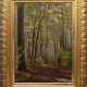 "Mann auf einem lichtdurchfluteten Waldweg", Öl/Lw., undeutl. sign. u.l., craquelliert, 90x60 cm, Prunkrahmen - photo 1