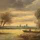 Schouten, Paul (1860-1922, Belgischer Landschaftsmaler) "Flußlandschaft mit Fischerboot", Öl/Holz, sign. u.l., 27x44 cm, Prunkrahmen - photo 1