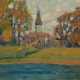 Hellingrath, Berthold (1877Elbing, Westpreußen-1954 Hannover) "Blick auf Weichselmünde", Öl/ Hartfaser, unsign., rückseitig bez., 20x25,5 cm, Rahmen - Foto 1