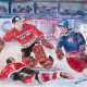 "Eishockey-Spieler", Öl/ Papier, undeutl. sign. u.r., 30x40 cm, im Passepartout hinter Glas und Rahmen - Foto 1