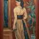 Schubert, Otto (1892 Dresden- 1970 Dresden) "Elegante junge Dame mit Blumenstrauß in einem Interieur", Öl/ Lw., sign. u.r., 110x75,5 cm, Rahmen - Foto 1