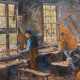 Deutscher Impressionist "Tischler in seiner Werkstatt", Öl/ Mp., unsign., 56x41 cm, Rahmen - фото 1