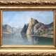 Wacker-Elsen, Hans (1868 Düsseldorf- 1858 Ferch/Schwielowsee) "Hardanger Fjord", Öl/Lw., signiert u.r., 1x kl. Hinterlegung, rücks. 1 alter Ausstellungsetiketten "Kunstpalast Düsseldorf", 55x38 cm, Pr… - Foto 1
