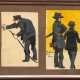 Karikaturen "Zwei Herren" und "Mann in Uniform", Aquarell, bez. "Hamburg VII. 05 Claus", je 14x8,5 cm, hinter Glas und Rahmen - photo 1