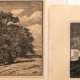 2 Holzschnitte von Hennemann, Karl (1884 Waren-1972 Schwerin) "Eiche im Frühjahr" und "Kornfeld im Regen", jeweils in der Platte monogr. "KH" und handsign. u.r., 33x43 cm und 24,5x29,5 cm, i… - Foto 1