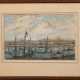 "Hafen von Kanton mit Segelschiffen und Dschunken", kolorierter Kupferstich, Blatt fleckig mit Knickspuren, 19,5x29,5 cm, im Passepartout hinter Glas und Rahmen - photo 1