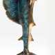 Figur "Schwertfisch", Messing z.T. türkisfarben gefaßt, H. 38 cm, auf runder schwarzer Steinplinthe, Ges.-H. 40,5 cm - photo 1