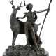 Bronze-Figur "Diana mit Hirsch", braun patiniert, bezeichnet "Coreira", auf ovalem schwarzem Steinsockel, Ges.-H. 27,5 cm - фото 1