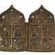 Reiseikone, Rußland 19. Jh., Bronze, reliefierte, sakrale Darstellungen, Reste von Emaillierung, 4-flügelig, 16,5x10,5/39 cm - Foto 1