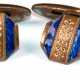 3 diverse Paar Manschettenknöpfen, dabei goldfarben mit facettiertem bernsteinfarbenen Schmuckstein, vergoldet, runde Form, blau emailliert mit appliziertem Anker, 1x Emaille beschädigt, Dm. 1,6 cm und achteckige Form, … - фото 1
