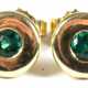 Paar Smaragd-Ohrstecker, 585er GG, runde Platte mit mittigem, rund facettiertem Smaragd, Ges.-Gew. 3,13 g, Dm. 0,8 cm - photo 1
