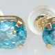 Ohrstecker, GG 14 kt., Blautopase, ca. 7 x 5 mm, Silikonaufstecker mit Goldinlay - photo 1