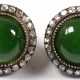 Ohrstecker mit Clipmechanismus, 750/ 800 GG, punziert und Meisterstempel, 14,7 g, Jade-Cabochon und Diamanten ca. 2,0 ct., Durchmesser, ca. 2,0 cm - Foto 1