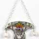 Collier im Stil des "Art Nouveau", 925er Sterlingsilber, Fensteremaille in Gelb, Grün und Rosa, 3 beweglich montierte SW-Perlen, 9 echte Rubine, im Mittelteil, Länge verstellbar von ca. 40,5 - 45,5 cm - photo 1