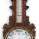 Barometer mit Thermometer, um 1900, Nußbaum, reich beschnitzt, 87x26 cm - Foto 1