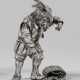 Mann mit Fruchtkorb und Skorpion Silber. Figur ein… - Foto 1