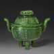 AN ARCHAISTIC SPINACH-GREEN JADE TRIPOD CENSER AND COVER - photo 1