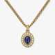Delicate curb chain with pendant featuring sapphire and diamonds - photo 1