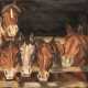 Tiermaler des 19. Jh. "Pferde aus dem Stall schauend", Öl/Lw., unsign., 1 Hinterlegung, 64x90 cm, Rahmen - Foto 1