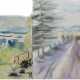 2x Lemke-Wilk, Anneliese (1921 Blumenau/Brasilien) "Weite Landschaft mit Personenstaffage", Gouache, sign. u.r. und dat. 1981, 36x47,5 cm und "Capelle im Odenwald", Aquarell, unsign., 29x40,5 cm, unge… - фото 1