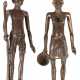 2 Bronzefiguren "Mann mit Stab" und "Frau mit Schale", Afrika, braun patiniert, H. 15,3 cm und 16 cm - Foto 1