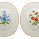 2 Meissen-Wandplatten, oval, Bunte Blume 1 mit Goldrand, Reliefrand, 18x15 cm - Foto 1