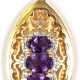 Anhänger mit Kette, 925er Silber, vergoldet, 3 Amethyste, oval facettiert und ein kleiner Diamant, Maße mit Öse ca. 2,8 x 2,7 cm, Kettenlänge ca. 45 cm - photo 1 Anhänger mit Kette, 925er Silber, vergoldet, 3 Amethyste, oval facettiert und ein kleiner Diamant, Maße mit Öse ca. 2,8 x 2,7 cm, Kettenlänge ca. 45 cm - photo 1
