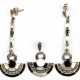 Set im Art-Deco-Stil, Ohrringe ca. 5,6 x 2,3 cm, Anhänger mit Öse ca. 3,0 x 2,3 cm, 925er Silber, Perlmutt, schwarze Email und Markasiten - photo 1