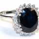 Saphir-Brillant-Ring, 585er WG, ausgefasst mit 1 oval facettierten, dunkelblauen Saphir und 20 kl. Brillanten von zus. ca. 0,6 ct, Ges.-Gew. 4,58 g, RG 55 - photo 1