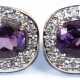 Amethyst-Brillant-Ohrstecker mit Klappbrisur, 750er WG (geprüft), je mit 1 oval facettierten Amethyst, umrandet von 14 Brillanten von zus. ca. 0,28 ct., Ges.-Gew. 8,26 g, je 1,8x1,4 cm - фото 1