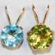 2 Anhänger, GG, 1 x 14 kt. mit Blautopas ca. 3 mm und 1 x 10 kt. mit Peridot, ca. 6 mm - фото 1