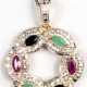 Kette mit Anhänger "Kranz“, besetzt mit 2 Smaragden, 2 Rubinen, 2 Saphiren und 1 kl. Diamanten, Durchmesser ca. 2,2 cm - фото 1