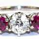 Brillant-Rubin-Ring, 750er WG, ausgefasst mit 1 Altschliff-Brillanten von ca. 0,78 ct.,VVS-VS und 2 rund facettierten Rubinen von zus. ca. 0,58 ct., Ges.-Gew. 4,08 g, RG 54 (Wiederbeschaffungswert lt. Expertise 9.170,- €… - Foto 1