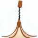 Deckenlampe, Dänemark, 1-flammig, sechseckiger, beiger Stoffschirm mit Teakholzstreben, Baldachin aus Teakholz, H. ca. 65 cm, Dm. 65 cm - Foto 1