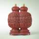 A CARVED CINNABAR LACQUER ‘PHOENIX AND DRAGON’ CONJOINED-VASE-FORM THREE-TIERED BOXES, COVERS AND STAND - фото 1