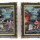 Paar Hinterglasmalereien mit figürlichen Szenen vor Seenlandschaft - Foto 1