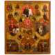 Seltene großformatige, mehrszenige Ikone mit der Marienkrönung, der Verkündigung, der Kreuzigung und der Auferstehung Christi, Russland, um 1800 - Foto 1