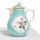 PORCELAIN COFFEE POT WITH TURQUOISE GROUND AND GERMAN FLOWERS - Foto 1 PORCELAIN COFFEE POT WITH TURQUOISE GROUND AND GERMAN FLOWERS - Foto 1
