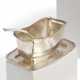 LARGE SILVER SAUCE BOAT ON FIXED STAND WITH SPOON - photo 1