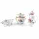 PORCELAIN SAUCE BOAT WITH MASCARONS, PORCELAIN COFFEE POT AND PORCELAIN ICE CONTAINER WITH FLORAL DECORS - photo 1