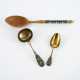 SILVER SPOON WITH PIERCED BOWL AND LARGE SILVER SUGAR SPOON WITH COLOURFUL ENAMEL DECOR - photo 1